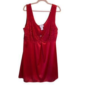 Vintage Y2K Amoureuse Slip Dress 2X Red Lace Rosette Babydoll 100% Nylon Chemise